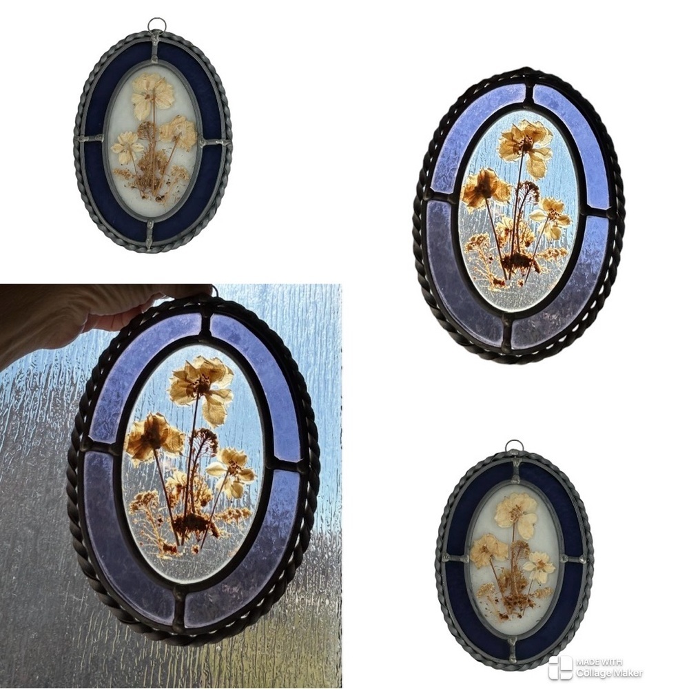 Lasting Impressions vintage stain glass with dried flowers​